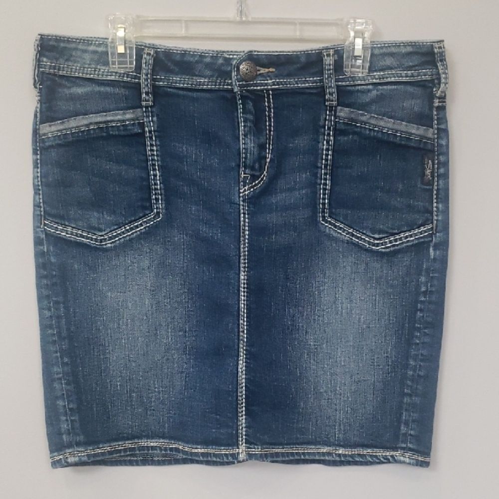 Silver Jeans Skirt Womens 31 Dark Blue Denim Mini Embroidered Cowgirl Western